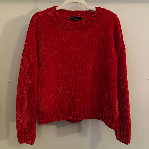 Women's Sanctuary Red Velvet Like Pullover Sweater Cropped Oversized Size S - Picture 1 of 4